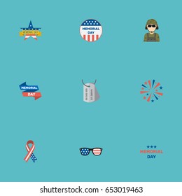 Flat Identity, Awareness, Firecracker And Other Vector Elements. Set Of History Flat Symbols Also Includes Soldier, Sparklers, Glasses Objects.