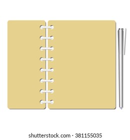 Flat identity blank notebook sheets/pages,Checklist/memo/test/exam. Paper/pen for writing/drawing/reminding/testing/exams. Template for design of conference check/test, web icon. Vector illustration.