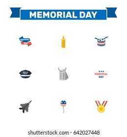 Flat Identity, Decoration, Musical Instrument And Other Vector Elements. Set Of Memorial Flat Symbols Also Includes Memorial, Plane, Fire Objects.