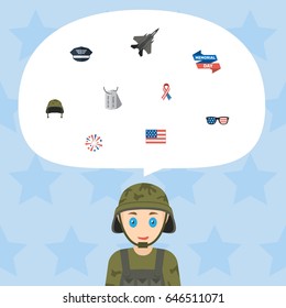 Flat Identity, Spectacles, Awareness And Other Vector Elements. Set Of Memorial Flat Symbols Also Includes Firework, Helmet, Flag Objects.