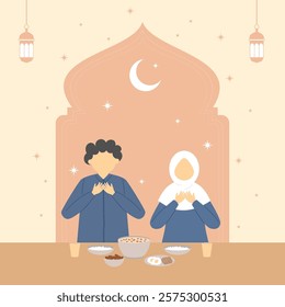 Flat Iftar Illustration with family