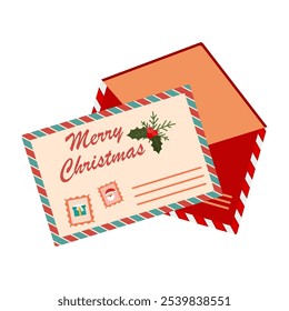 Flat Illustrated Christmas Greeting Envelopes with Festive Elements. Letter to Santa