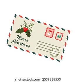 Flat Illustrated Christmas Greeting Envelopes with Festive Elements. Letter to Santa