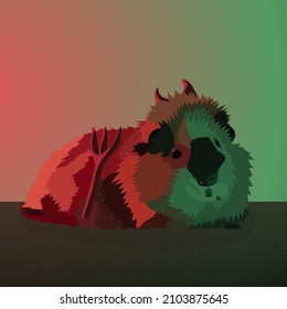 A flat illustratin of a guinea pig as satan for halloween