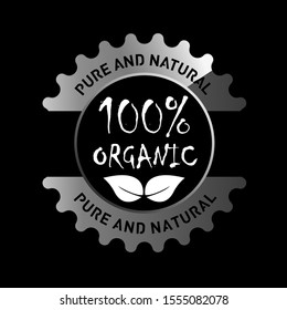 flat illustration with 100% organic food certified label