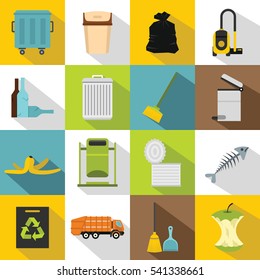 Flat illustration of 16 garbage thing vector icons for web