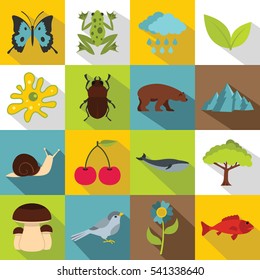 Flat illustration of 16 nature items vector icons for web