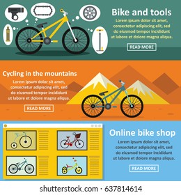 Flat illustration of 3 bicycle tools vector banner horizontal concepts for web