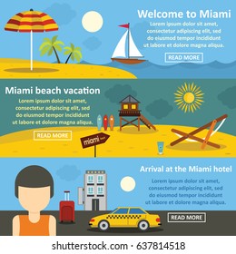 Flat illustration of 3 Miami landscape vector banner horizontal concepts for web