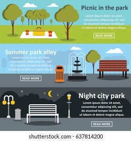 Flat illustration of 3 park alley vector banner horizontal concepts for web