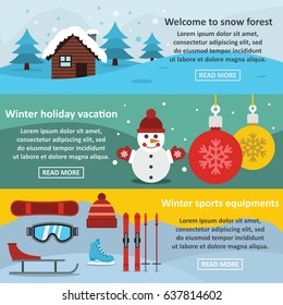 Flat illustration of 3 winter sports vector banner horizontal concepts for web