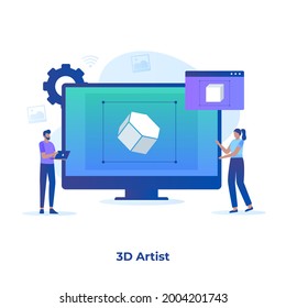 Flache Illustration des 3D-Künstlerkonzepts. Illustration für Webseiten, Landingpages, mobile Anwendungen, Poster und Banner.