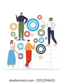 Flat Illustration Of 4 Corporate People With Gear Vectors