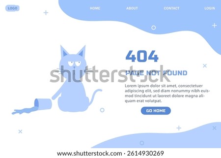 Flat illustration of 404 error page with funny cat concept of lost internet connection modern web page template not found minimal style user interface design vector banner