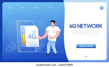 Ilustración plana con gente de la red 4g. Ilustración vectorial plana