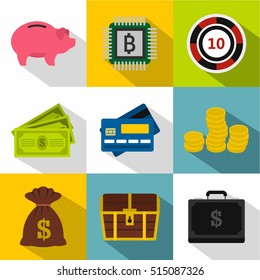 Flat illustration of 9 monetary resource vector icons for web