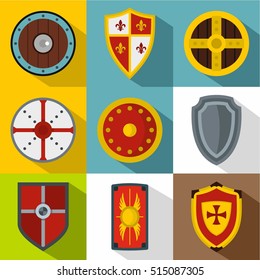Flat illustration of 9 protective shield vector icons for web