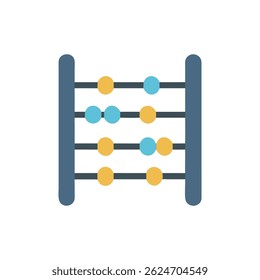 A flat illustration of an abacus. The abacus has blue, yellow, and grey colors on a White Background. It is simple in style.