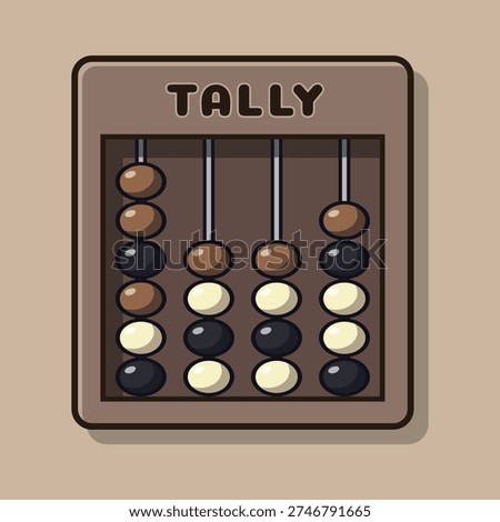 Flat illustration of an abacus scoreboard labeled tally with rows of beads for counting