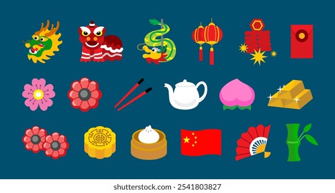Flat illustration about Chinese culture and traditions.