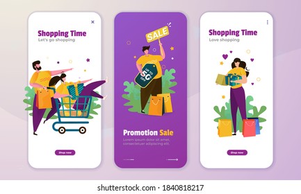 Flat illustration about shopping and promotion sale on the onboard screen concept