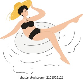 Flat Illustration About Summer Girl Swimming