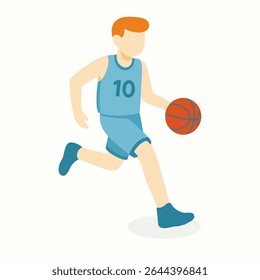 Flat Illustration of Active Basketball Player Dribbling Ball in Action