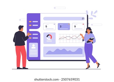 Flat illustration admin dashboard design concept. Illustration for websites, landing pages, mobile applications, posters and banners