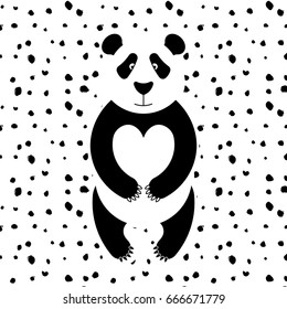 Flat illustration with adorable panda and hand drawn calligraphic quot. Perfect for posters, invitations, post cards. and t-shirtes. Vector hand drawn brush lettering design.
