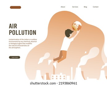 Flat Illustration Of Air Pollution By Factory Fumes.
A Child Who Is Trying To Save The Earth From Air Pollution.
Illustrations For Websites, Apps, And Businesses