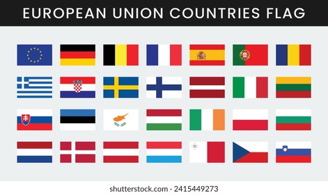 Flat illustration of All European Union country national flags. set of European Union country flags. 
Austria, Belgium, Croatia, Denmark, Estonia, Finland, France, Germany, Greece, Hungary, Ireland