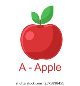 Flat illustration alphabet A for Apple, learning for kids
