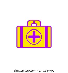 Flat illustration of ambulance suitcase  icon in yellow-violet tones for web design. Vector illustration