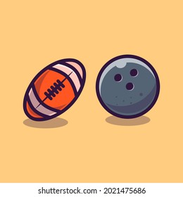 flat illustration american football ball and bowling ball