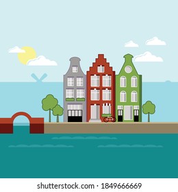 Flat illustration Amsterdam poster post card
