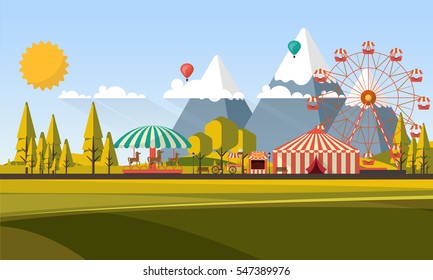 Flat illustration of amusement park at daytime illustration

