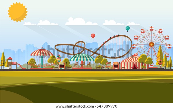 Flat Illustration Amusement Park Daytime Illustration Stock Vector ...