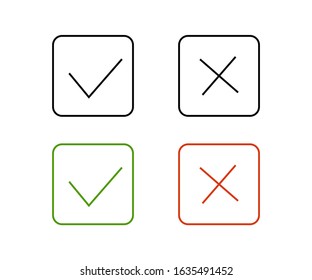 Flat illustration. App icon. Green checkmark in modern style on red background. Flat vector design.