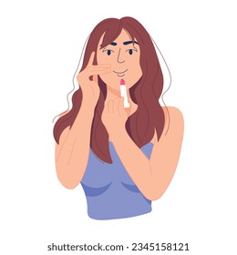 Flat illustration of applying lipstick 