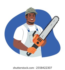 A flat illustration of arborist holding hand axe 

