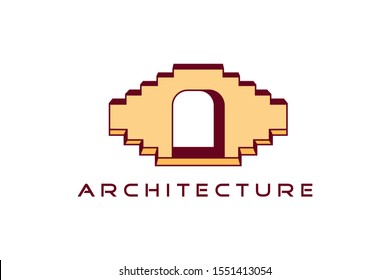 Flat illustration architecture logo design template. Polygonal brown color of building. 