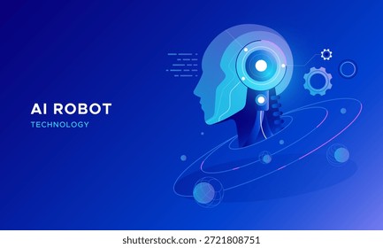 Flat illustration of an artificial intelligence robot for modern technology concepts.