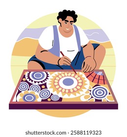 A flat illustration of an artist doing painting 