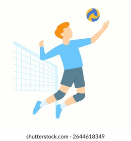 Ilustração plana de atleta fazendo Spike no jogo de partida de vôlei