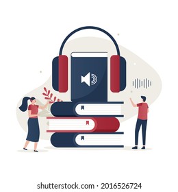 Flat illustration of audio book concept. Illustration for websites, landing pages, mobile applications, posters and banners.