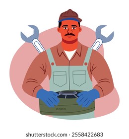 A flat illustration of an auto mechanic
