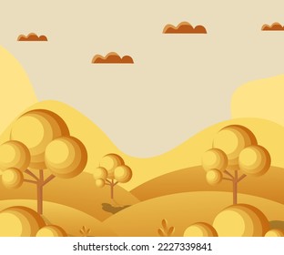 flat illustration of autumn with simple and easy outline with yellowish brown gradient color