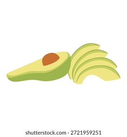 Flat illustration of avocado slice with pit. Healthy food concept. Vector illustration isolated on white.
