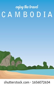 Flat Illustration. Awesome beach view on Cambodia. Enjoy the travel. Around the world. Quality vector poster.