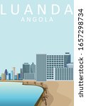 Flat Illustration. Awesome city view on Building Tower, Luanda. Enjoy the travel. Around the world. Quality vector poster. Angola